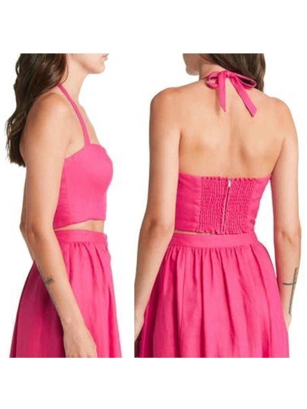 Reformation Orzo Pink Linen Crop Top in Corvette size 10 12